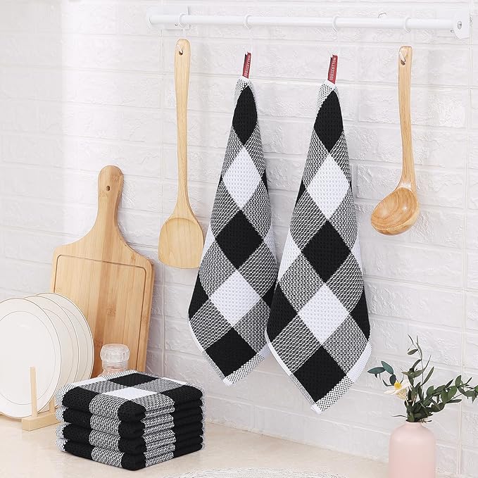 Homaxy 100% Cotton Waffle Weave Check Plaid Dish Cloths, 12 x 12 Inches - Image 7