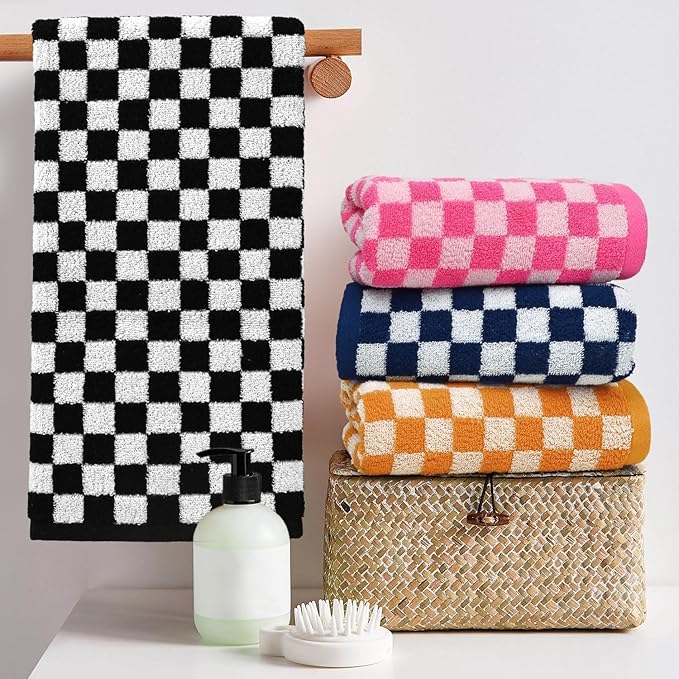 Jacquotha Hand Towels 4 Pack, Cotton Decorative Bathroom Hand Towel & Checkered - Image 2