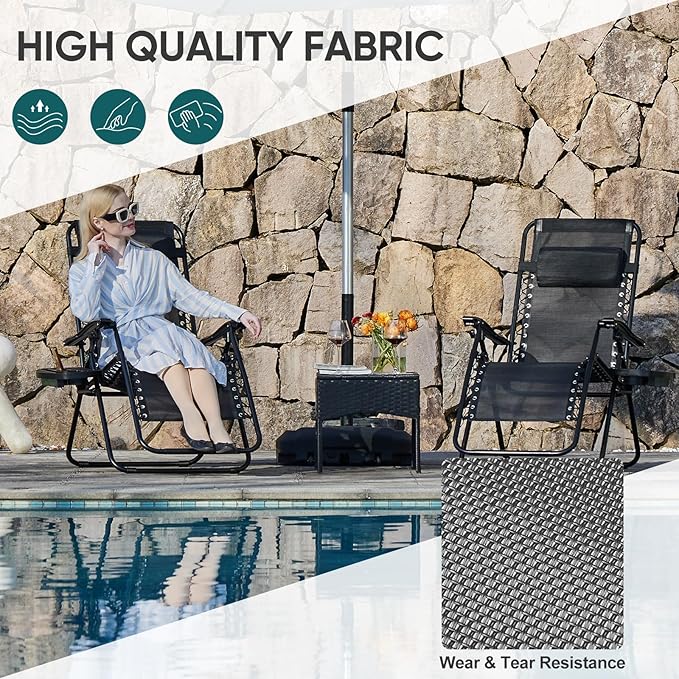NEWBULIG Zero Gravity Chair Set of 4, Lounge Chair Folding Portable Adjustable Camping Reclining Chairs with Adjustable Pollow, Mesh Back, Cup Holder Trays Lawn Patio Chair for Pool Beach - Black - Image 3