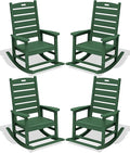 SERWALL Outdoor Rocking Chair Set of 4, Oversized HDPE Patio Rocking Chair with Footrest for Adults, All Weather Porch Rocker for Deck Patio Balcony, Green by SERWALL