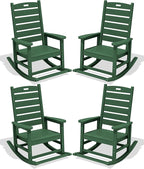 SERWALL Outdoor Rocking Chair Set of 4, Oversized HDPE Patio Rocking Chair with Footrest for Adults, All Weather Porch Rocker for Deck Patio Balcony, Green by SERWALL