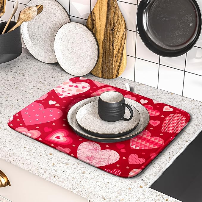 Valentine Day Love Heart Dish Drying Pad 16 x 18 Inch - Image 5