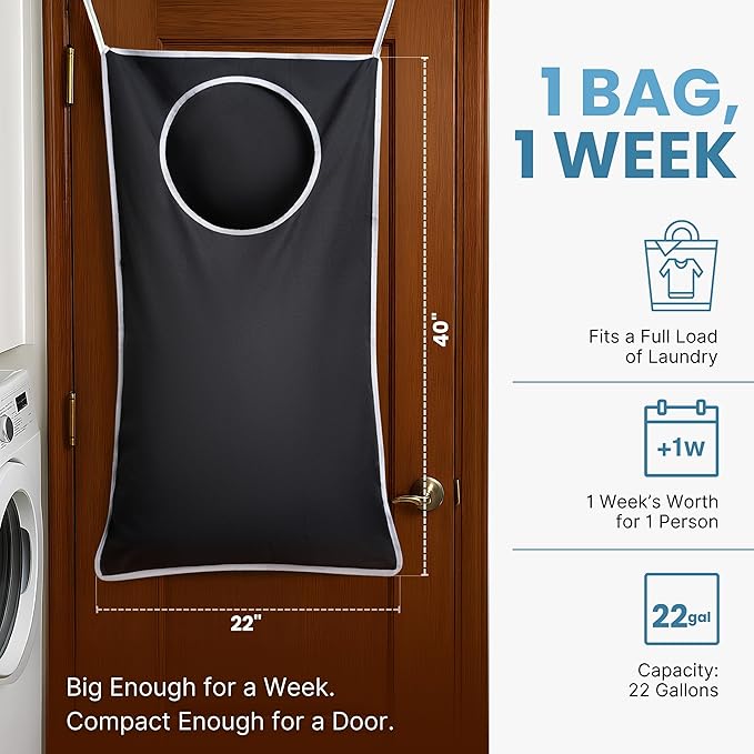Hanging Laundry Hamper Bag XL 40x22", Space Saving over the Door Storage Bags - Image 2
