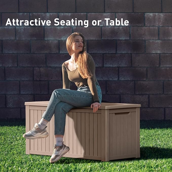 DRATO 200 Gallon Deck Box, Waterproof Resin Large Outdoor Storgae Box for Patio Furniture, Patio Cushions, Gardening Tools, Pool Supplies, Lockable（Gray，200 Gallon） - Image 7