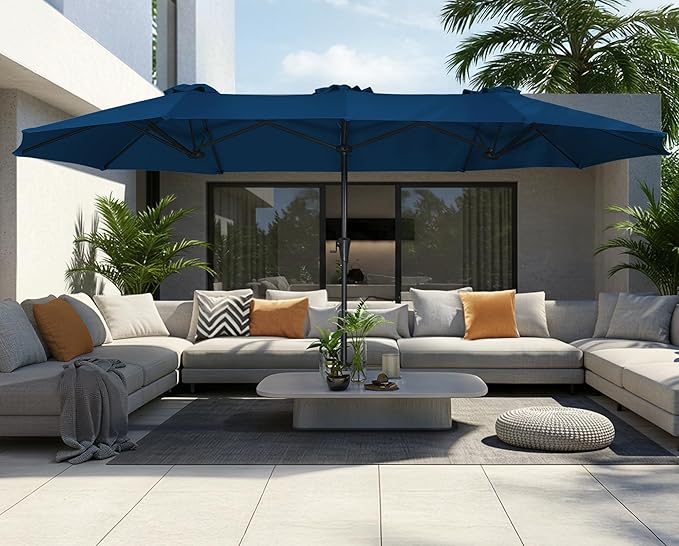 SUPERJARE 13FT Outdoor Umbrella for Patio, Double sided Pool Umbrellas with Fade Resistant Canopy, Large Table Umbrella for Deck, Market, Backyard - Navy Blue - Image 2