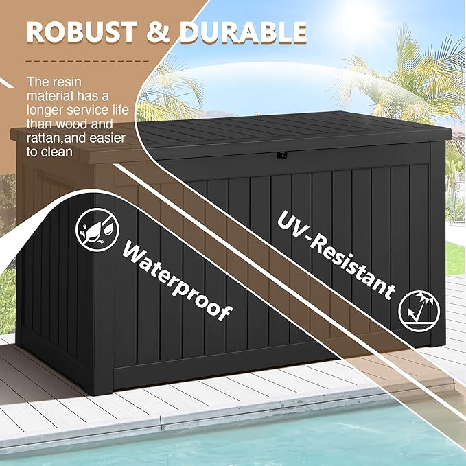 Devoko XXL 230 Gallon Resin Large Deck Box Waterproof Outdoor Storage Box Loackable for Patio Furniture Cushions and Garden Tools(230 Gallon, Black) - Image 5