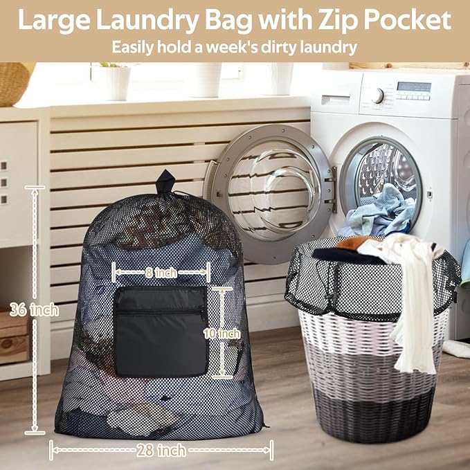 OTraki Mesh Laundry Bags 36 x 28 Inch Extra Large Travel Laundry Bag Backpack - Image 6