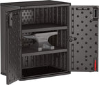 Suncast Heavy-Duty Resin Outdoor Storage Cabinet, 30" W x 20.25" D x 36" H Dark Grey Base Garage Storage Cabinet with Lockable Doors and Metal Reinforced Shelves, Made in The USA - Image 4