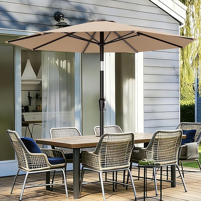 AreShark 9 FT Patio Umbrella for Outdoor, Outdoor Umbrella with Push Button Tilt and Crank, Outdoor Patio Umbrellas with 8 Sturdy Ribs for Market, Garden, Deck, Backyard, Pool (Beige) - Image 2