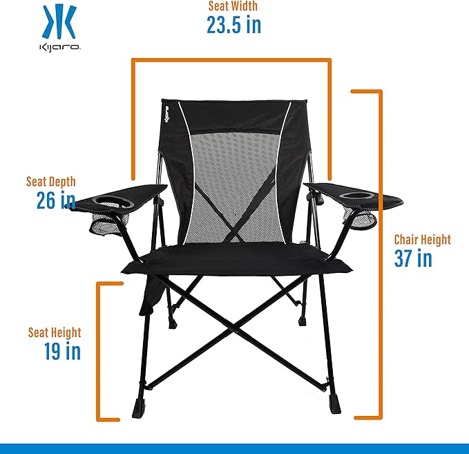 Kijaro Foldable Camping Chair, Vik Black, Polyester, Mesh, Steel, Portable, Durable, Unisex - Image 3