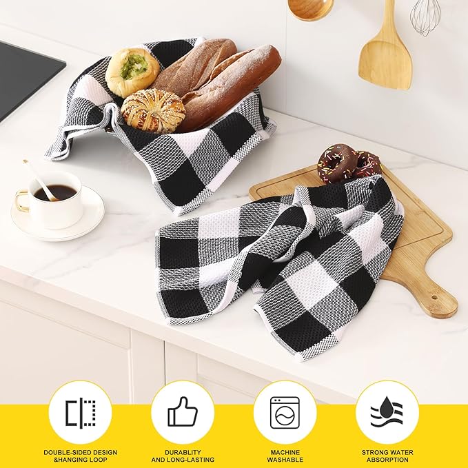Homaxy 100% Cotton Waffle Weave Check Plaid Kitchen Towels, 20 x 28 Inches - Image 4