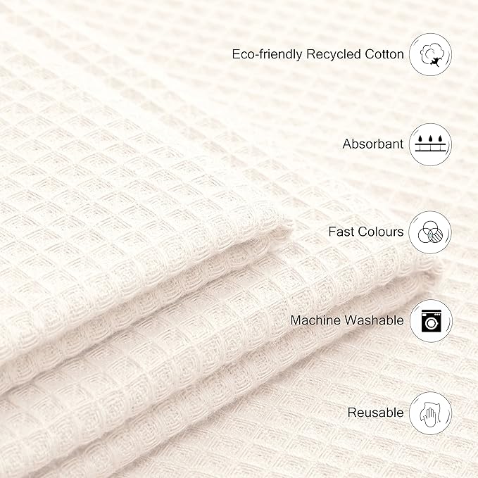 Encasa XO' Waffle Weave Face & Hand Towels – 12"x12", Natural Washcloths Set of - Image 4