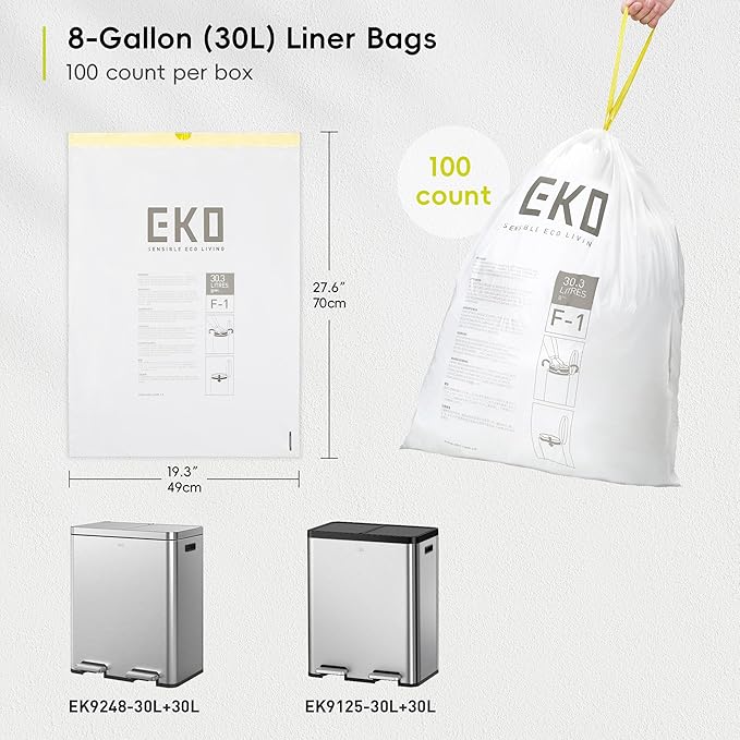 EKO 8 Gallon / 30.3 Liter, Extra-Strong Unscented Garbage Bags, Easy-Dispense - Image 5
