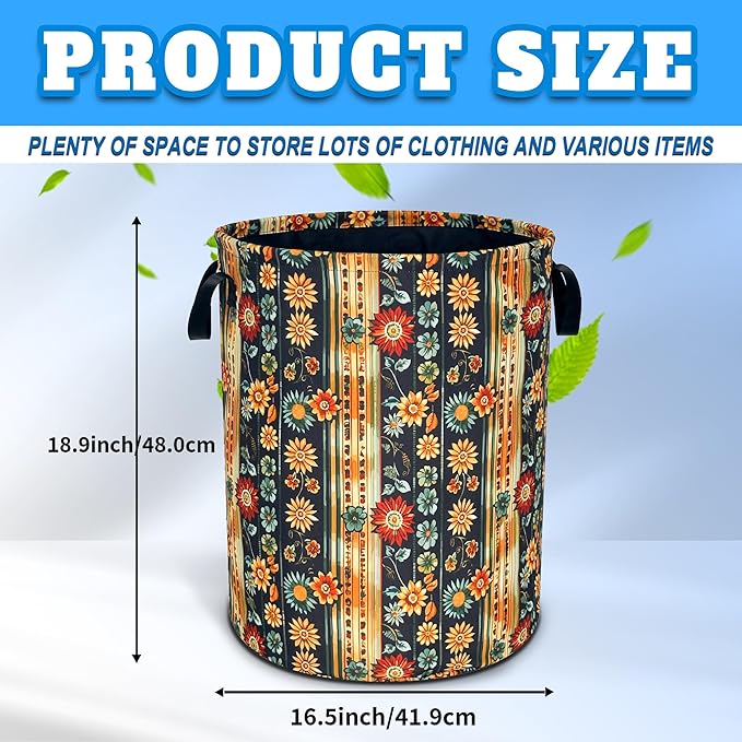 Folk Flower Art Laundry Basket Boho Floral Print Oxford Cloth Laundry Hamper - Image 3