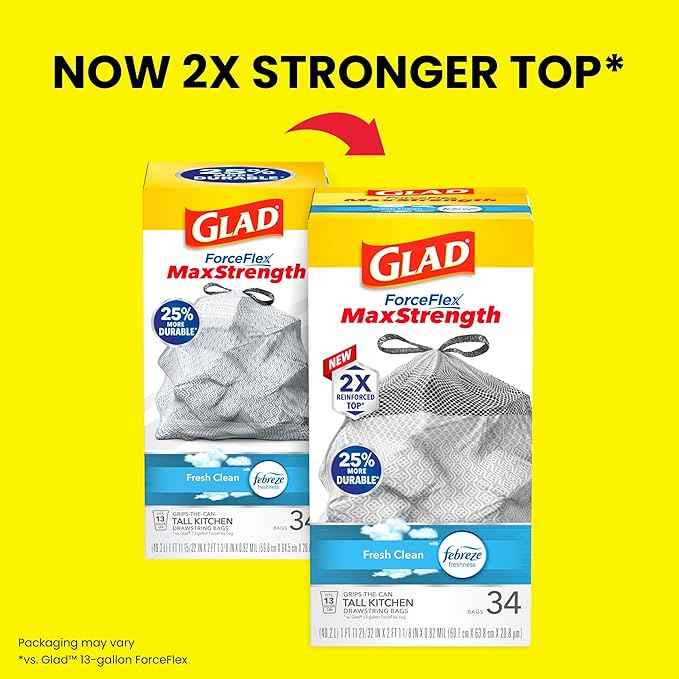 Glad Kitchen Trash Bags, 13 Gallon, Fresh Clean | ForceFlex MaxStrength | Tall - Image 4