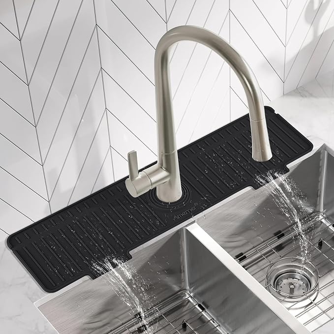 Kitchen Sink Splash Guard, 20 inch Silicone Faucet Guard & Draining Mat - Image 8