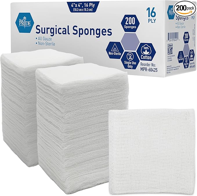 MED PRIDE All Cotton Non-Stick Bandage Supplies 4x4in Premium Quality Surgical by MEDPRIDE