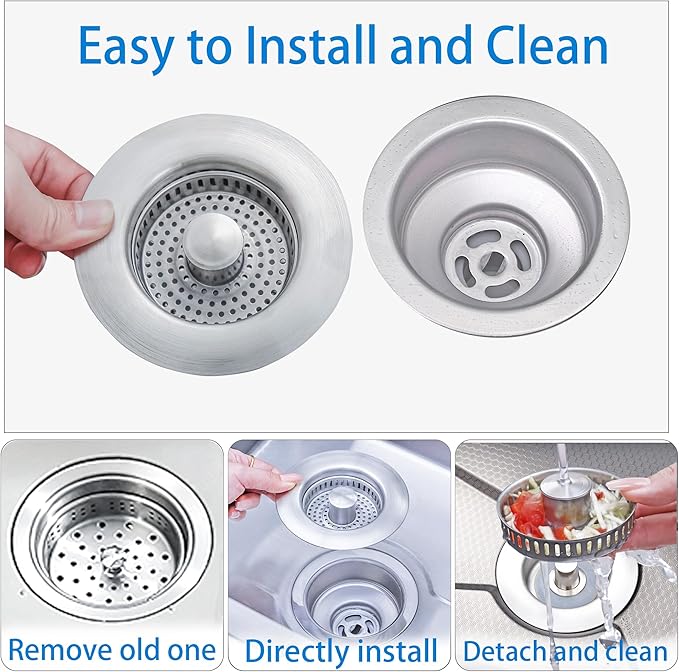 3 in 1 Kitchen Sink Drain Strainer, Pop up Sink Stopper Kitchen Drain, - Image 5