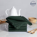 Encasa XO Kitchen Dish Towels Set | Dark Green | Waffle Weave and Flat Hand Tea - Image 2