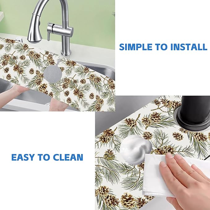 Abstract Pine Cones Sink Faucet Absorbing Mat Splash Guard Behind Faucet Sink - Image 5