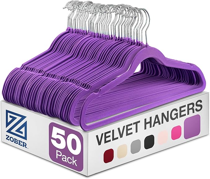 ZOBER Purple Velvet Hangers 50 Pack by ZOBER