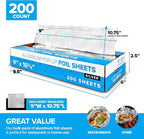 200 Count Pre-Cut Deli Aluminum Wraps – 12" Heavy-Duty Pop-Up, Disposable - Image 2