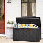 Flamaker Deck Box with Cushion 100 Gallon Waterproof Resin Storage Box with Air Rod Indoor Outdoor Lockable Storage Bench for Patio Furniture, Tools, Pool Accessories (Black) - Image 7