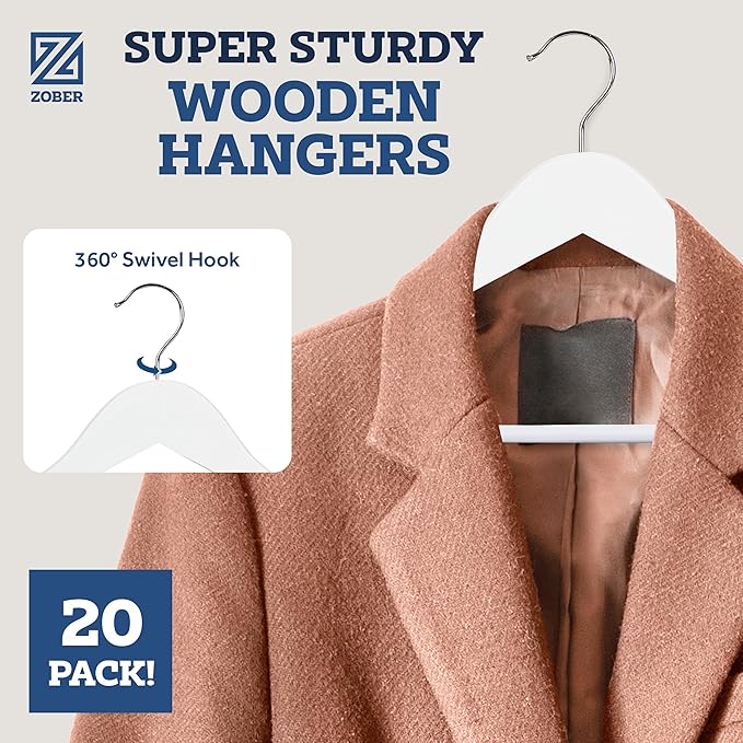 ZOBER White Wooden Hangers - Image 2