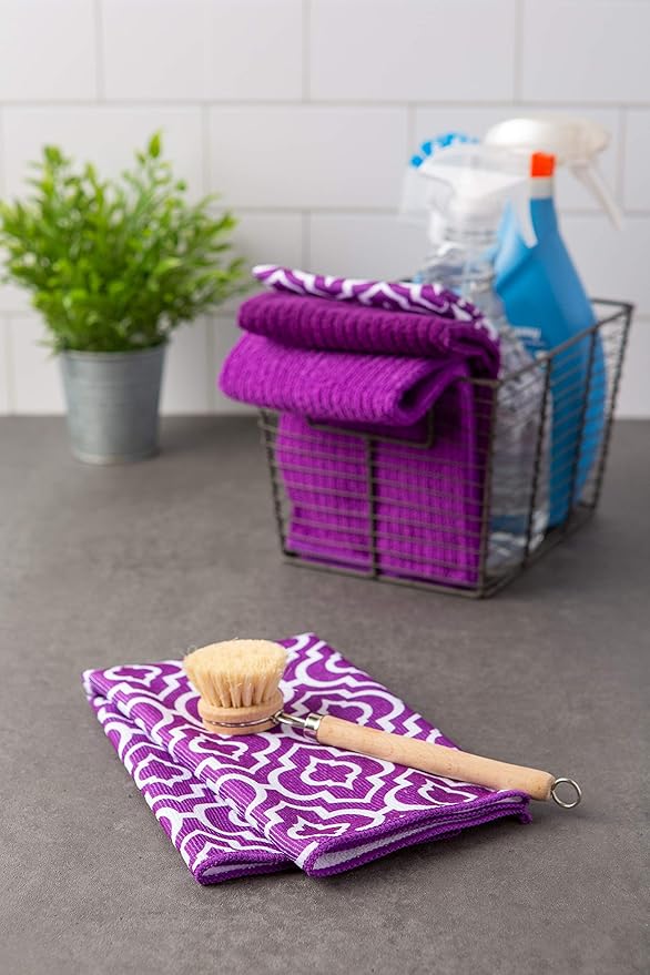 DII Cleaning Collection Multi-Purpose Microfiber, Eggplant Lattice, Dishtowel - Image 5