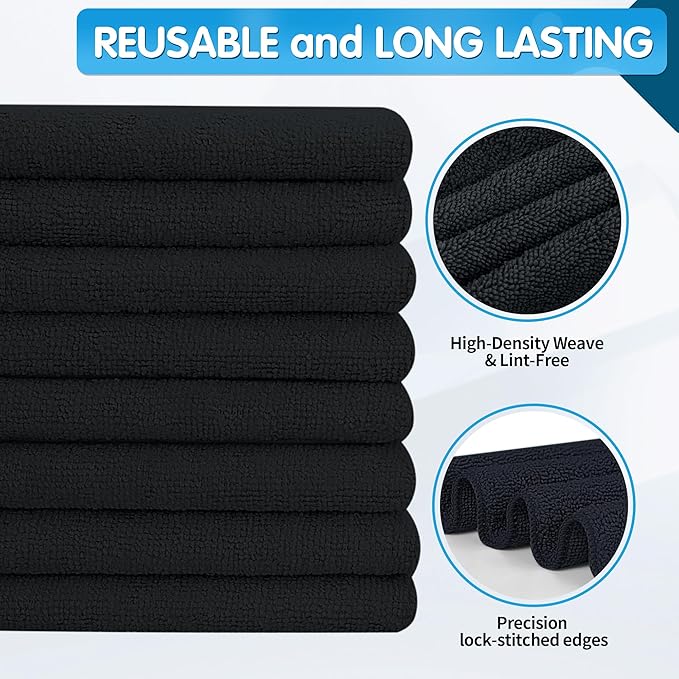 FIXSMITH Black Microfiber Cleaning Cloth -Pack of 8, Highly Absorbent Cleaning - Image 5