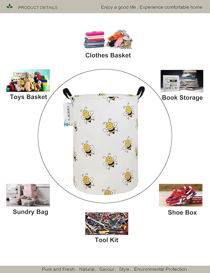 Round Folding Laundry Hamper, Canvas Basket, Nersury Hamper, Suitable - Image 3