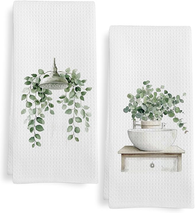 Sage Green Eucalyptus Hand Towels by Unknown