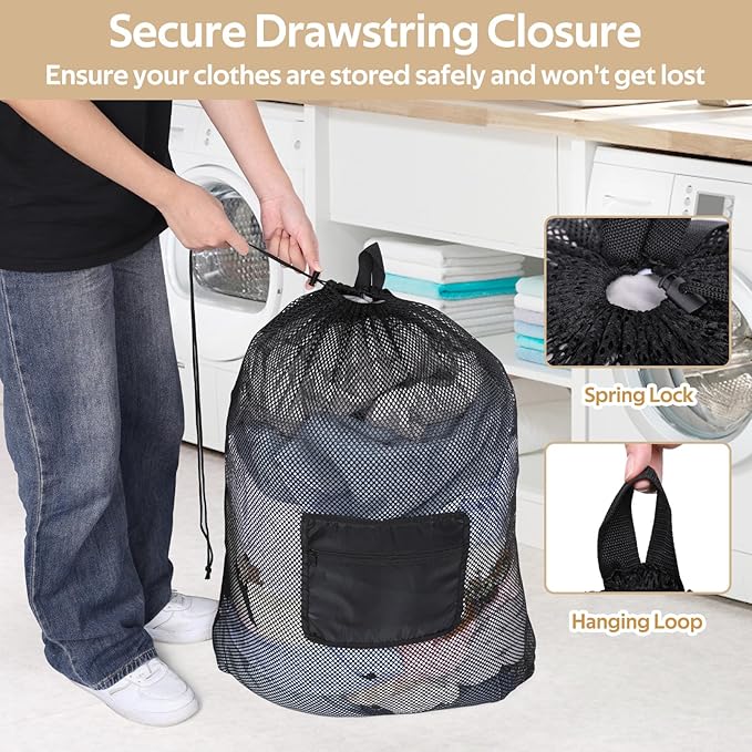 OTraki Mesh Laundry Bag Backpack 24x32 Inch Gym Drawstring Backpack Travel - Image 4