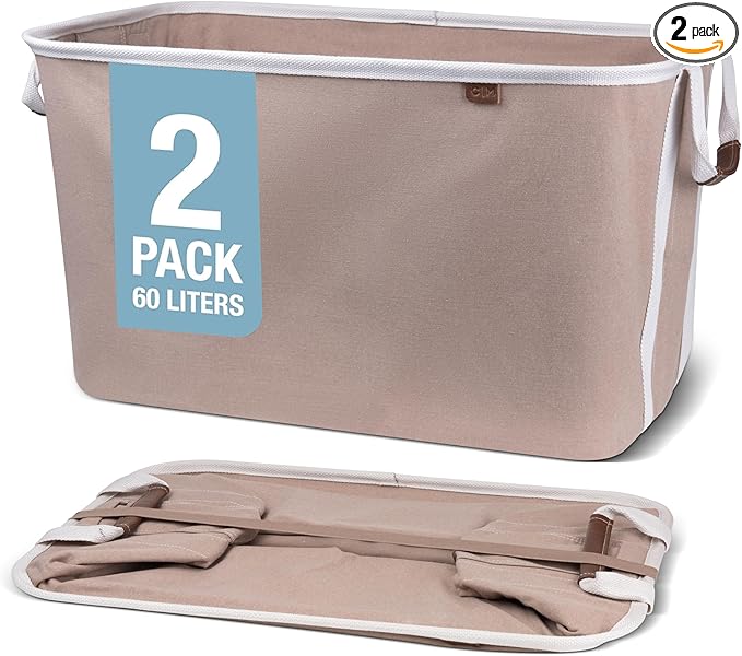 CleverMade Collapsible Laundry Basket LUXE 2 Pack – 60L Foldable Cotton Blend by CleverMade