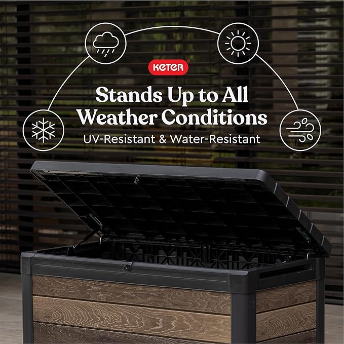 Keter Walnut 100 Gallon Resin Deck Box-Organization and Storage for Patio Furniture Outdoor Cushions, Throw Pillows, Garden Tools and Pool Toys - Image 3