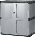 Rubbermaid Freestanding Storage Cabinet with Doors 18"D x 36"W x 37"H Medium Gray/Black Two-Shelf Lockable Cabinet for Indoor/Outdoor/Garage Storage for Garden Tools/Lawn Care Accessories by Rubbermaid