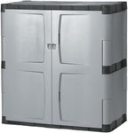 Rubbermaid Freestanding Storage Cabinet with Doors 18"D x 36"W x 37"H Medium Gray/Black Two-Shelf Lockable Cabinet for Indoor/Outdoor/Garage Storage for Garden Tools/Lawn Care Accessories by Rubbermaid
