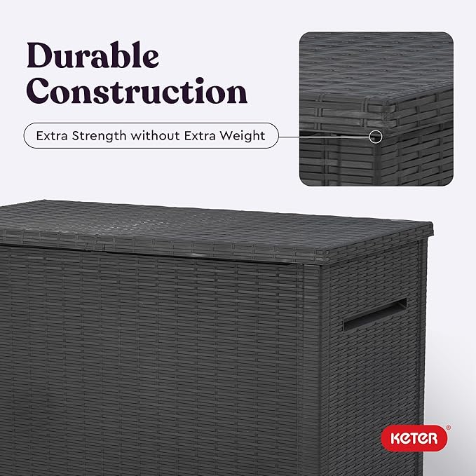 Keter Java XXL 230 Gallon Resin Rattan Look Large Outdoor Storage Deck Box for Patio Furniture Cushions, Pool Toys, and Garden Tools, Dark Grey - Image 8