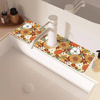 70s Retro Orange Floral Kitchen Sink Splash Guard Mat Absorbent Fast Drying Mat - Image 2