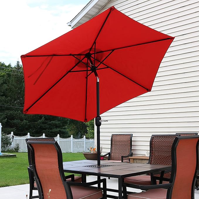Sunnydaze Outdoor Patio Umbrella - Polyester Table Market Umbrella with Push-Button Tilt and Crank - 6 Sturdy Ribs - Burnt Orange - 7.5ft - Image 7