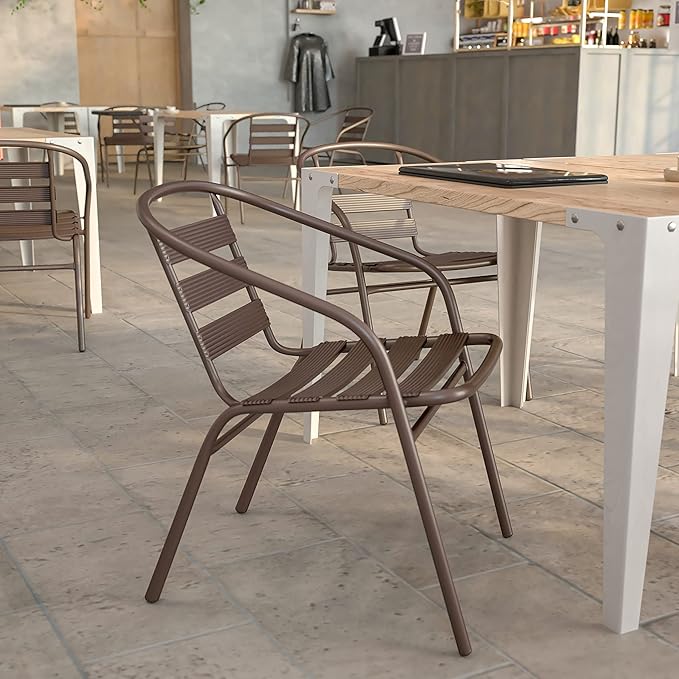 Flash Furniture Lila Bronze Metal Restaurant Stack Chair with Metal Slats - Image 7
