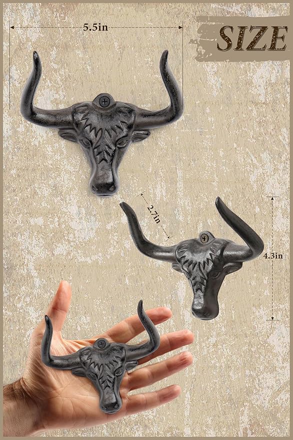 Cast Iron Coat Hooks Wall Mount 2 Pack Outdoor Western Decorative Wall Hooks - Image 5
