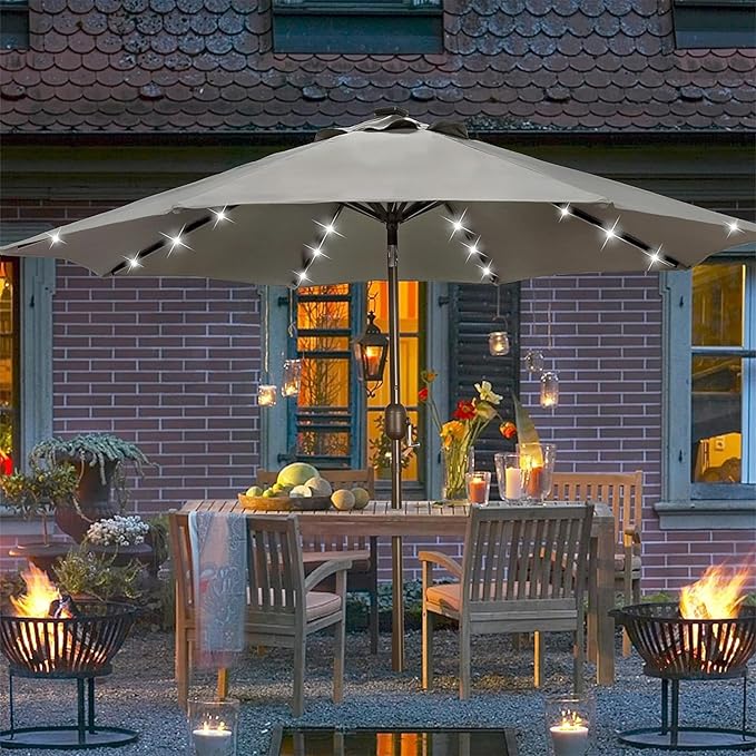 Blissun 9 ft Solar Umbrella, 32 LED Lighted Patio Umbrella, Table Market Umbrella, Outdoor Umbrella for Garden, Deck, Backyard, Pool and Beach (Grey) - Image 7