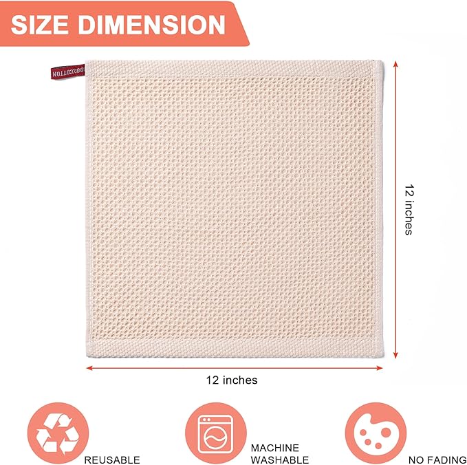BOOMIBOO 6-Pack Kitchen Dish Cloths, 100% Cotton Waffle Weave, Ultra Soft - Image 2