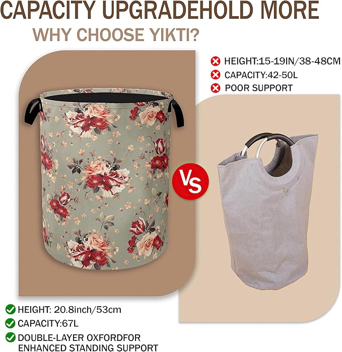 Red Rose Flowers Laundry Hamper, Vintage Floral Clothes Hamper - Image 3