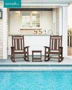 SERWALL Oversized Rocking Chair Outdoor, HDPE Outdoor Rocking Chair, Coffee - Image 2