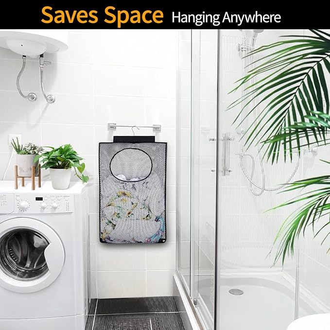 Breathable Mesh Laundry Hamper, Bringing Hooks Foldable Hanging Shower Caddy - Image 6