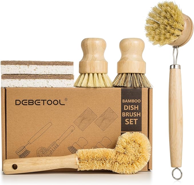 6 Piece Bamboo Dish Brush Set by DEBETOOL