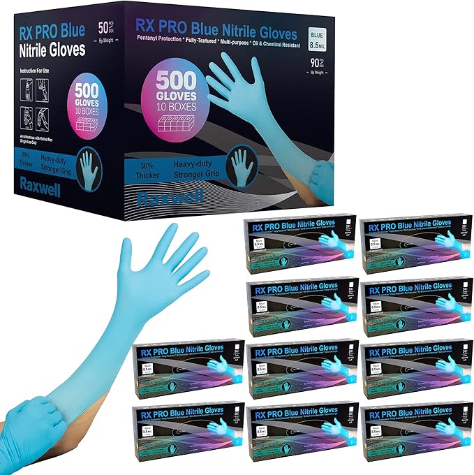 Raxwell Blue Nitrile Disposable Gloves by Raxwell
