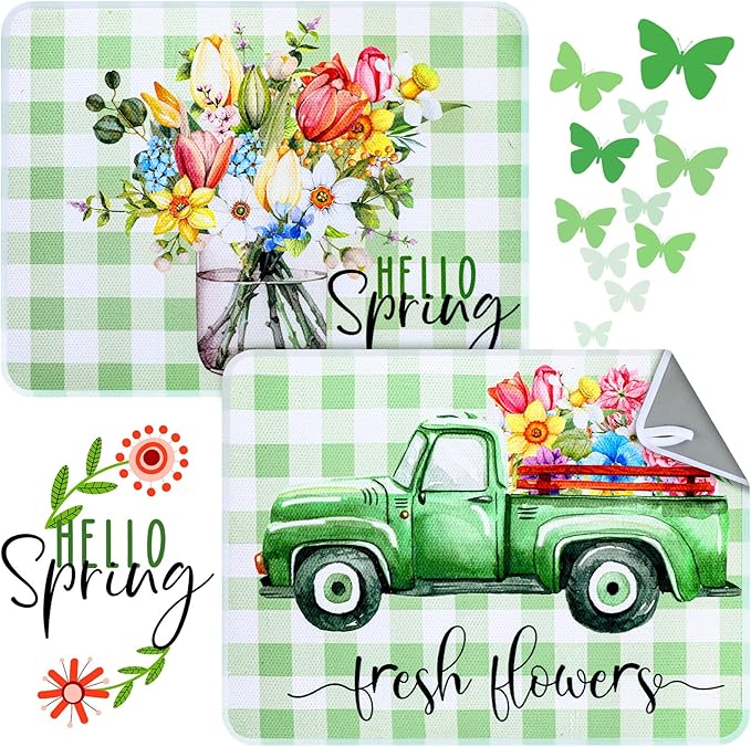 2 Pcs Dish Drying Mat for Kitchen, Spring Floral Absorbent Microfiber Dish Mat by DuuiHua